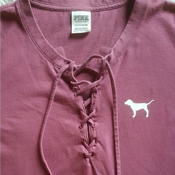 PINK Victoria's Secret Mauve Short Sleeve Tie Front Top Size Small - Picture 5 of 5